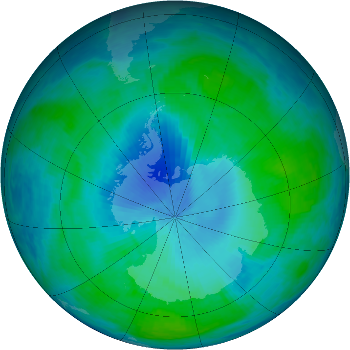 Antarctic ozone map for 07 February 1991